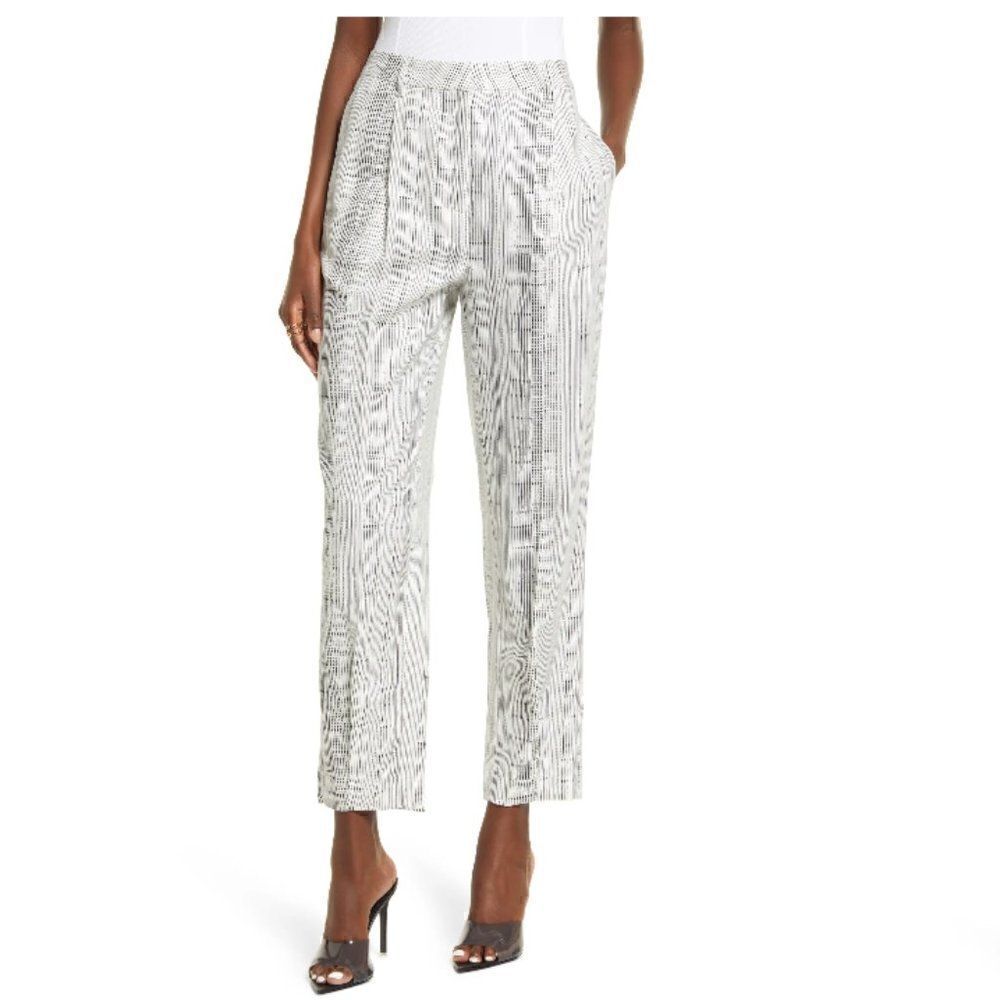 OPEN EDIT Relaxed Fit Linen Blend Pants Size Small Striped Tailored Trousers